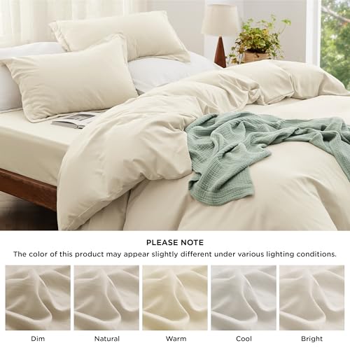 Image of Bedsure Prewashed Duvet Cover Queen with Fitted Sheet, 4-Piece Set, Cream