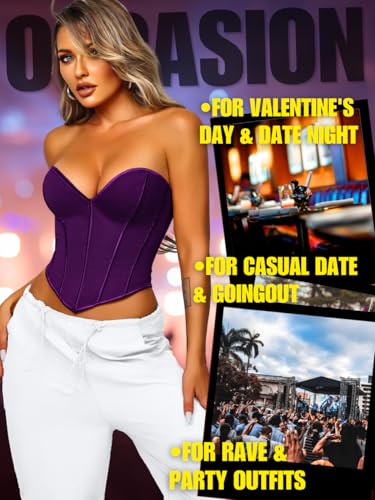 Image of ChiaoLezhee Heart Corset Top For Women, Sexy Concert Outfits Going Out, Strapless Crop Top, Overbust Bustier