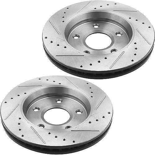 Image of MotorbyMotor Front Brake Pads and Rotors kit fits for Scion XB, Toyota Rav4 Prius, Lexus HS250H 275mm Drilled & Slotted Disc Brake Rotor & Ceramic Brake Pad 31440