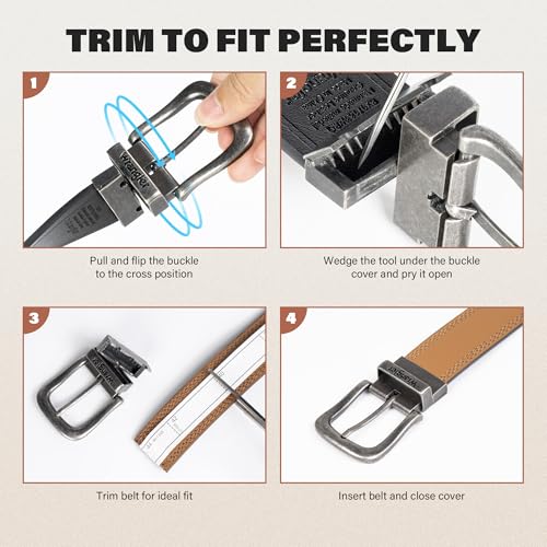 Wrangler Mens Reversible Leather Belt, Brown Black Casual Waist Belt, One Size, Cut For Fit3