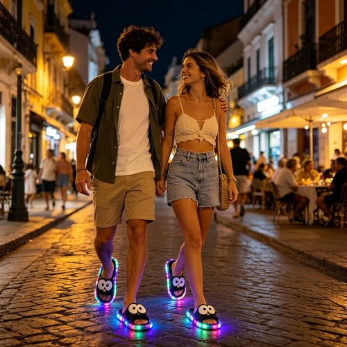Recitem Pantoufles lumineuses pour femme, chaussures LED avec grands yeux, pantoufles de dessin animé, pantoufles antidérapantes, pantoufles amusantes pour femme, pantoufles mignonnes pour l'intérieur – vue 7
