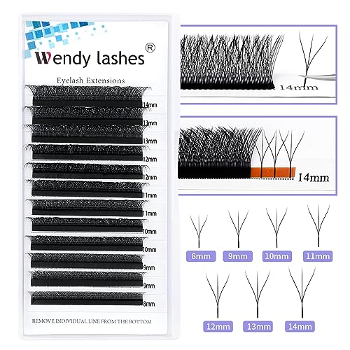 W Lash Extensions 3D Premade Fans Volume Lashes Mix8-14 0.07mm D Curl W-Shaped Lashes Refine Roots, Extend 3 Tips - Image 3
