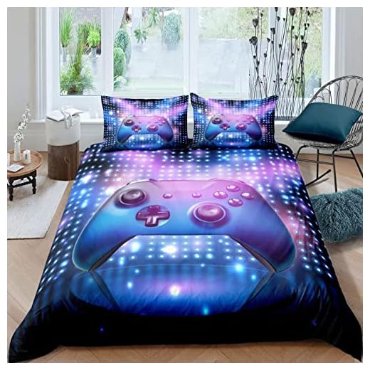 3D Gamepad Bedding Set-Modern Dazzle Cool Design Gaming Theme Gamer Duvet Cover 3 Pieces Set Microfiber Material Soft Breathable for Kids Boys Girls Teens Room Decor 228x228cm Style2
