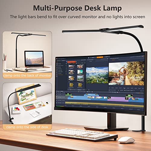 Eppiebasic Led Desk Lamp,Double Head Architect Desk Lamps For Home Office,Extra Bright Workbench Office Lighting,Eye Protection Modern Desk Light For Monitor Studio Working Reading 1200Lm #TOP1