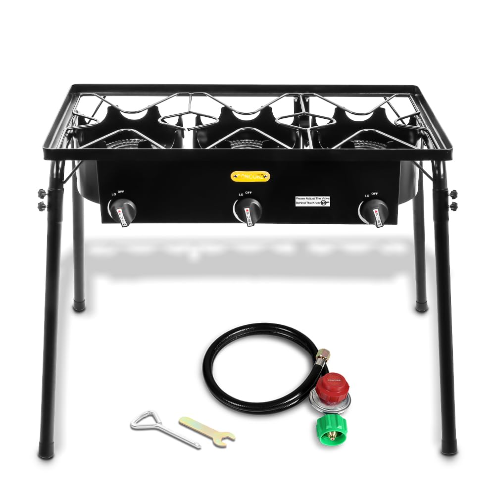 Triple Burner Outdoor Propane Stove Cooker w/Regulator, 3 Burner Stove Brewing Supply
