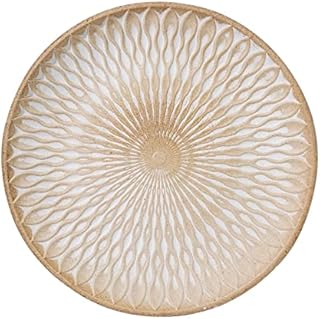 12Inch Round Wooden Serving Tray, Stylish Platter Handmade Craft Decorative Moroccan, Special Pattern Trays for Tea Coffee Snack Drinks Food Kitchen Dining Table 2.8*30CM (stripe002)