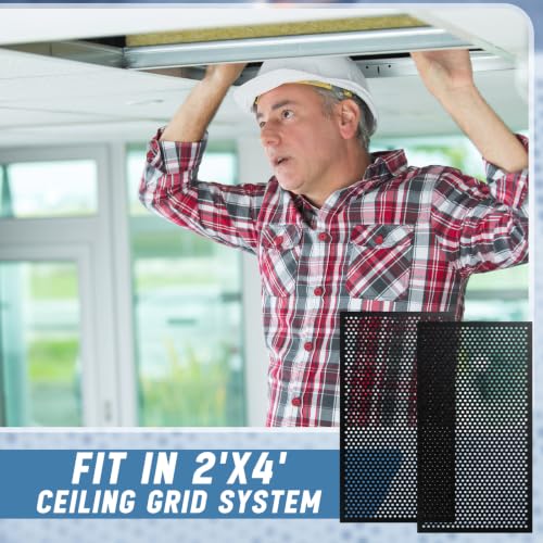 Image of DoubleFill 2 Pack 2' x 4' Plastic Perforated Tiles with 1 /2 inch Holes 24 inch x 48 inch Black Drop Ceiling Tiles Plastic Ceiling Grid Covers