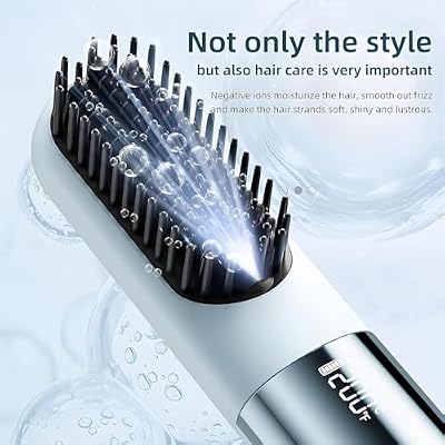 Cordless Hair Straightener Brush for Women, 500 Million Ions & 30s Fast Heating, 4-in-1 Portable Straightening Brush for Travel, Home & Daily Touch-Ups, 3 Temp Settings, LED Display (Sky Blue)