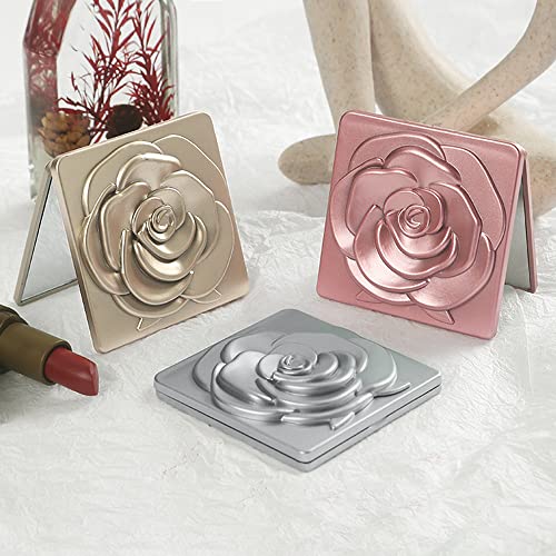 Modixun 2Pcs Magnifying Compact Mirror For Purses, 1X/3X Magnification Double Sided Pocket Mirror, Elegant Embossed Rose Travel Makeup Mirror Folding Mirror, Rose Gold #TOP1
