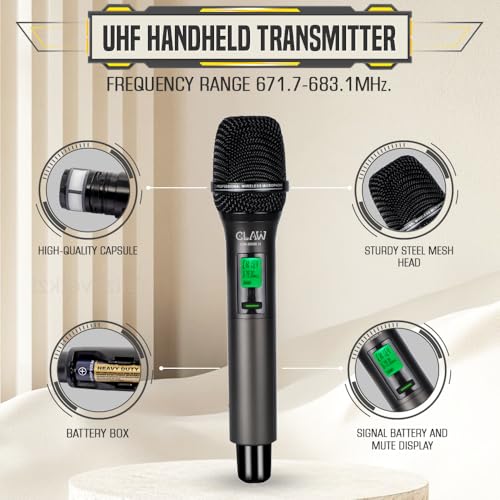 Image of CLAW CW-SR50H UHF Wireless Dynamic Microphone with Plug & Play Receiver, LED Display, One-Tap Mute, 50m Long Range, Rechargeable Metal Receiver for Karaoke, DJ & Stage