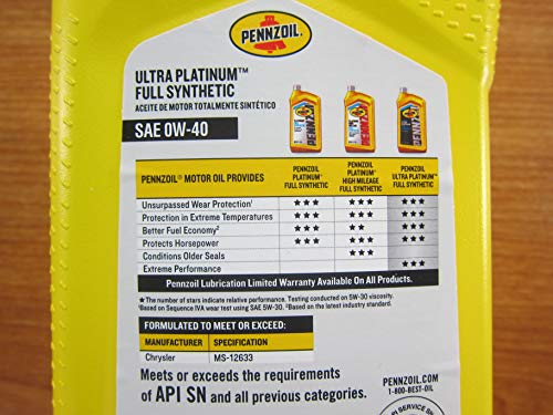 Mopar Chrysler Dodge Jeep Penzoil Ultra Platinum Full Synthetic 0W-40 7 Qts. #TOP4