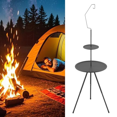 Table de camping ronde avec support de lampe et pied pliable - 4