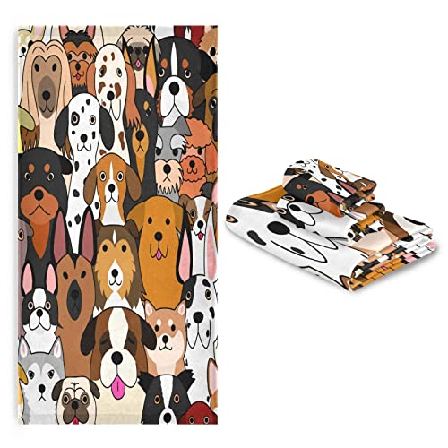 Cute Doodle Dog Print Animal Bath Towel Set Luxury Decorative Set Of 3, 1 Bath Towel 1 Hand Towel 1 Washcloth Soft Multipurpose For For Bathroom Hotel #TOP6