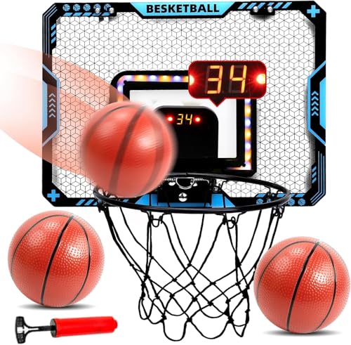 Basketball Hoop Indoor for Kids: Mini Electronic Scoreboard with LED Lighting - Sport Toys for 3+ Kids Family Courtyard - Birthday Gifts for 3 4 5 6 7 8 9 10 11 12 Year Old Boys Girls