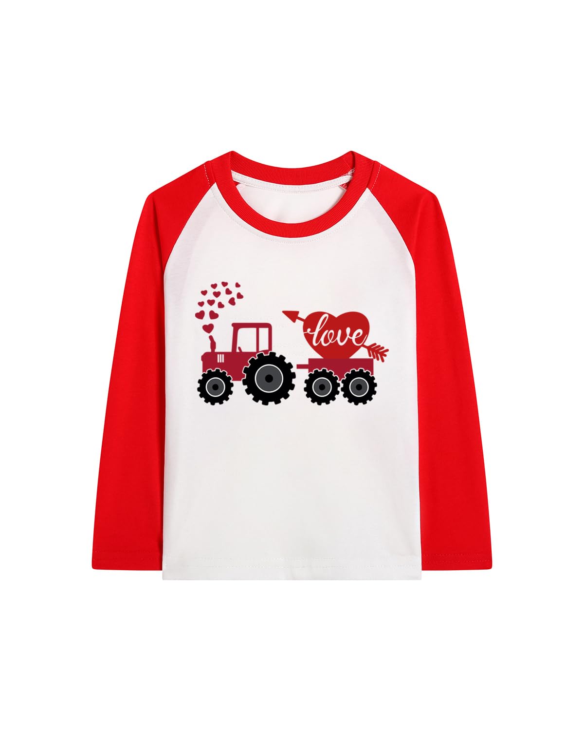 StarJieco Toddler Girls Boys Valentines T-Shirt Love Heart Dinosaur Tractor Raglan Long Sleeve Tees for Kids 2 to 7 Years