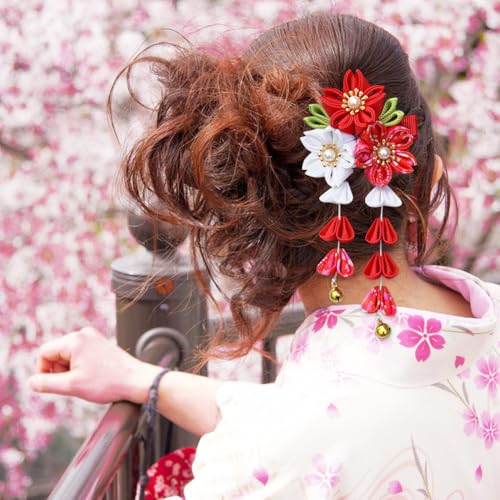 Set de 4 Pinzas de Flores Japonesas con Borlas Tradicionales miniatura 4