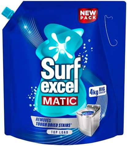 Surf Excel Matic Liquid Detergent 4 kg for Top Load | Removes tough Stains in 1st wash | Superior Fragrance | Color Protection | Trusted by machine manufacturers like Whirlpool, Bosch, Lloyd, Voltas