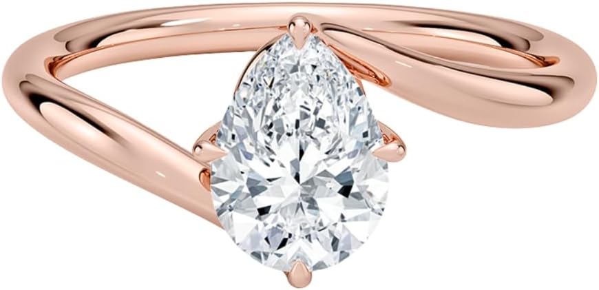 1 CT Custom Cut IGI Certified Lab Grown Diamond Engagement Ring for Women, E-F Color VVS2 Clarity, Twisted Solitaire Ring, 925 Sterling Silver or 10K 14K 18K Solid Gold, Promise Christmas Bridal Gift