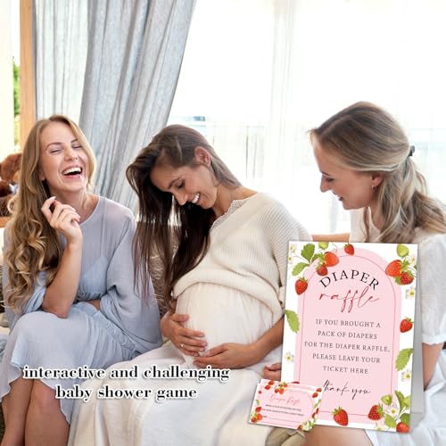 Zwsrplo Strawberry Baby Shower Game Card Set, 50 Diaper Raffle Tickets and 1 Standing Sign, Game to Bring a Pack of Diapers, Girl Gender Neutral Berry Sweet Baby Shower Decorations Supplies/BABY01 by Zwsrplo - Used condition - Image 4