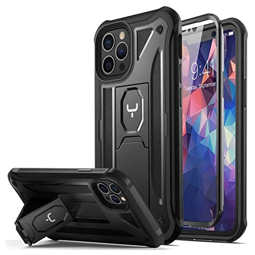 YOUMAKER Designed for iPhone 12 Case & iPhone 12 Pro Case Heavy Duty Protection Kickstand with Built-in Screen Protector Shockproof Cover for iPhone 12/12 Pro Case 6.1 inch - Black