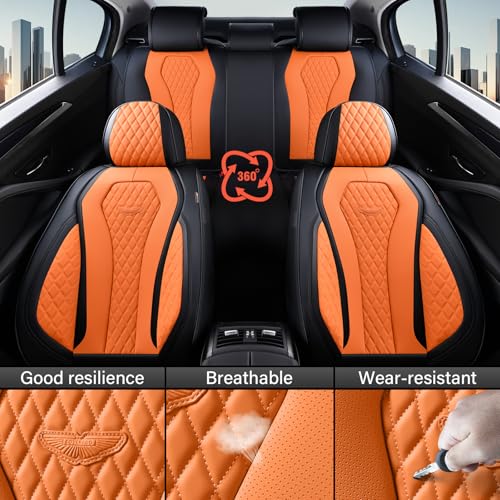 Image of Coverado Car Seat Covers, Seat Covers Front Seats,Orange Car Seat Cover, Waterproof Car Seat Covers, Car Seat Cushion, Front Leather Seat Protector Fit for Most Cars
