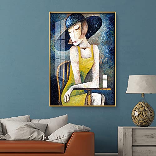 Toile femme élégante style Picasso nordique abstrait rétro 60x90cm