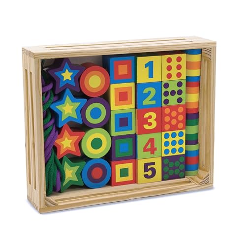 Melissa & Doug Deluxe Wooden Lacing Beads - Educational Activity With 27 Beads and 2 Laces For Toddlers, Fine Motor Skills Lacing Toys For Toddlers And Kids Ages 3+