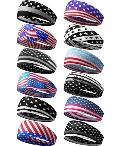Image of Lyrow 12 Pcs Headbands for Men Running Headband Mens Sweat Bands Headbands for Tennis Athletic Cycling Basketball Yoga Workout Outdoor Sports Gym Jogging Exercise