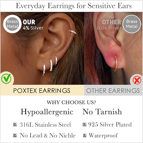 Image of Small Gold Huggie Hoop Earrings Set for Women Men Hypoallergenic 14K Plated Stack Cartilage Earrings, Sterling Silver Multiple Piercing Lightweight Mini Thin Cute Dainty Trendy Jewelry Gifts for Women