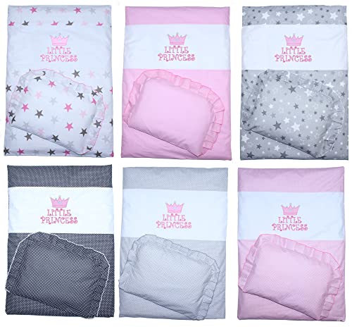 Kinderwagenset Baby Kind - Princess - Bettwäsche für Kinderwagen Kinderwagendecke mit Kissen Decke (2 teilig, Rosa)