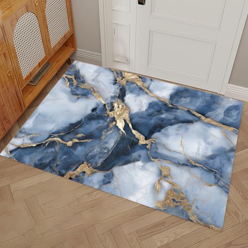 Tapis de Porte Rectangulaire Neige Glacée Bleu Gris 50x80 cm - 3