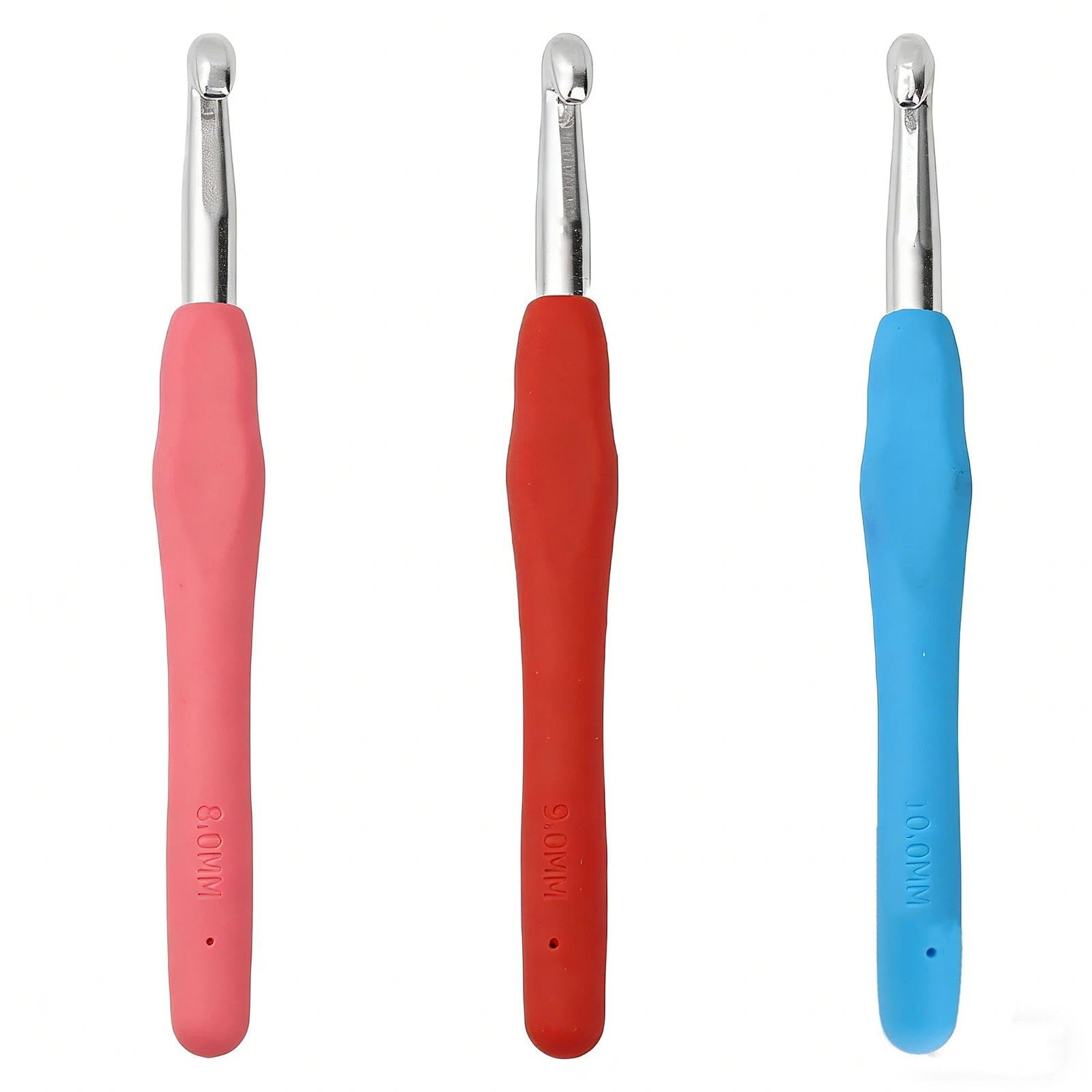 KNUIUYY 3 Pcs Crochet Hooks Set, 8.0mm 9.0mm 10.0mm Knitting Needles Crochet Needle, Ergonomic Aluminum Soft Grip Rubber Handle, Crochets Needle Best for Beginners Adults, Handmade DIY