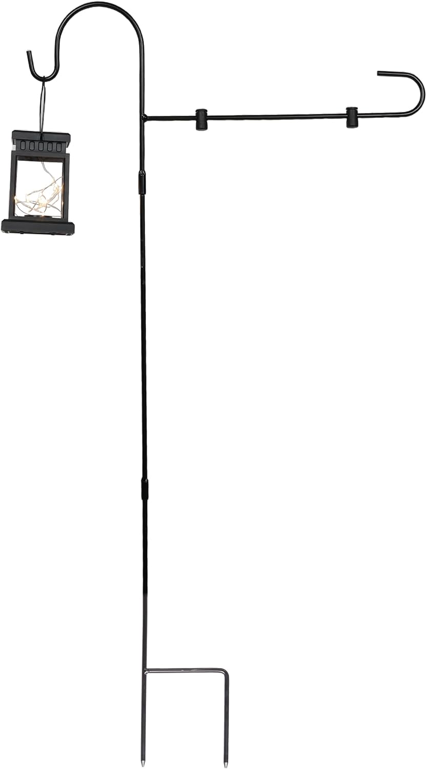 Alpine Corporation 3.4 Feet Tall Outdoor Metal Flag Holder Stake with Solar Powered Lantern and Warm White LED Lights, Flagpole Stand, Garden Decor