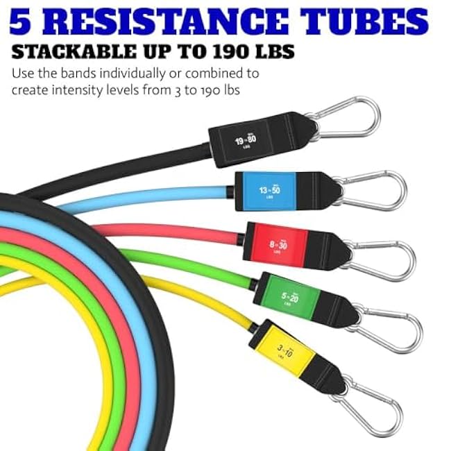 Bodylastics Resistance Band Set - Resistance Bands with Handles, Ankle Straps, Door Anchor, Carry Bag - Heavy-Duty Stretch Exercise Bands -Patented Clips and Snap Reduction Tech -Fitness Workout Band