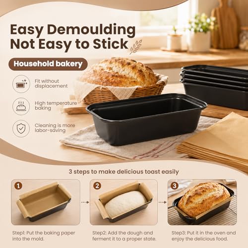 HUAKENER Loaf Pan with Liners Set: 2-Pack Nonstick 9 x 5 Inch Bread Loaf Pan and 100 PCS Loaf Liners for Homemade Bread Cake Sourdough Banana Sandwich Bread by HUAKENER - Image 6