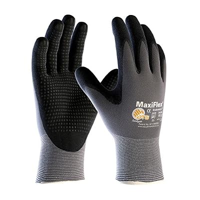MaxiFlex Endurance 34-844 Seamless Knit Nylon Work Glove with Nitrile Coated Grip on Palm & Fingers (Pack of 3),Black and Gray