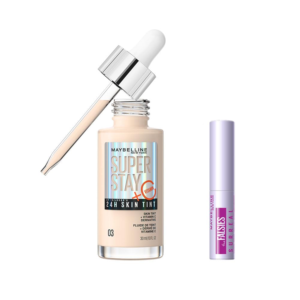 Maybelline New York Super Stay Skin Tint Fondöten 03 & Mini Falsies Surreal Maskara 4.7 ml Makyaj Seti
