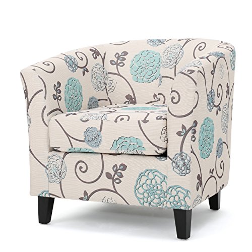 Great Deal Furniture Palisades Barrel Fabric Club Chair White And Blue Floral Pattern #TOP15