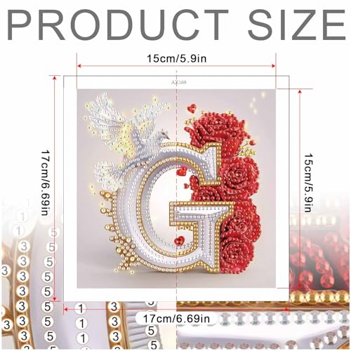 Image of AiYuanzsh 5D Diamond Art Kits for Adults Letter G, Golden Alphabet Rose & Dove Special Shape Diamond Painting, Floral Diamond Art for DIY Crystal Rhinestones Home Wall Decoration 17x17cm