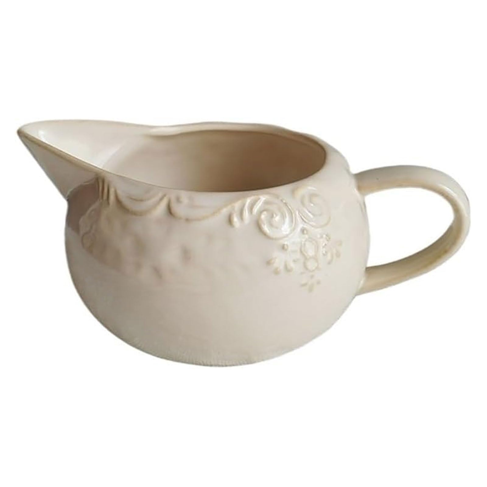 MRKU Pot à Lait, saucière, Tasse à Eau, pichet, crémier, Distributeur de café, sucrier, Pot en céramique rétro européen - 320 ML, Motif Vigne, avec Bec verseur