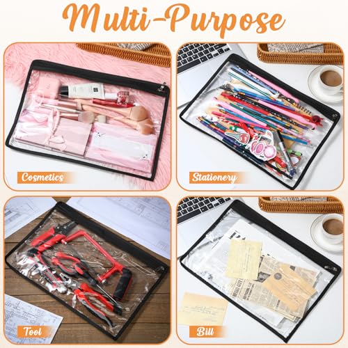 Outus 8 Pcs Clear Zipper Pouches Pencil Pouches PVC Makeup Pouch Envelopes Folder Storage Multi Purpose Pouch Document File Organization Bags, Office Supplies (Black Edging,15.3 x 10.8 Inch) by Outus - Image 5