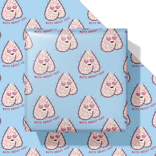 Dtiafu Funny Wraping Paper for Adult Men Women - Nuts About You Blue Rude Adult Gift Wrap for Birthday Holiday Mothersday Valentines Day Boys Friend Girls Friend - 20 X 28 Inch Per Sheet(6 Sheet)
