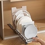 JAQ Pull Out Pots and Pans Organizer Under Cabinet, Slide out Pot Lids Rack Holder with Drain Tray for Plate Cutting Board Baking Sheet inside Cabinets, 10 Adjustable Dividers-Black