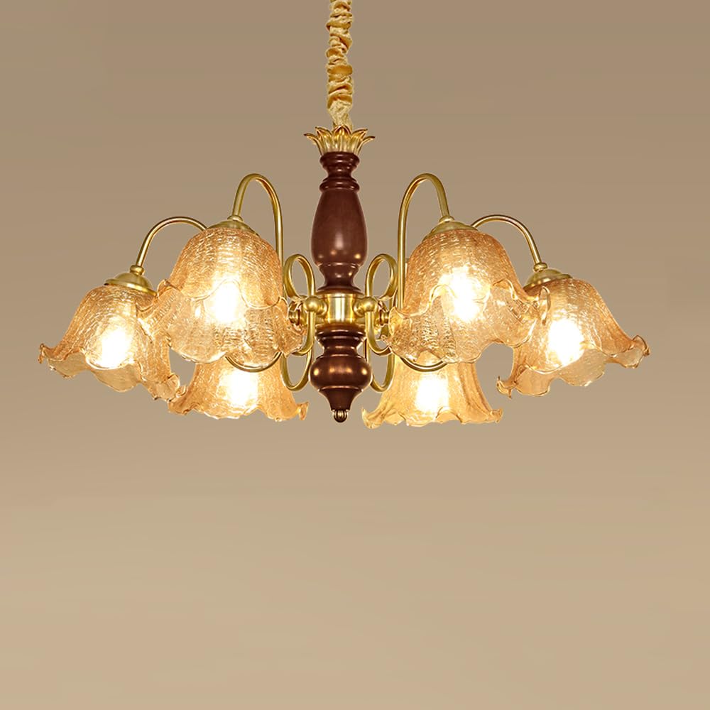 HYJAUSXB Vintage Flower Glass Chandelier Hardwire Large Farmhouse Amber Cracked Mid Century Ceiling Pendant Light Fixtures For Bedroom Living Room Kitchen Island Dining