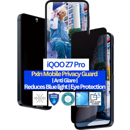 Image of Pxin Mobile Privacy Guard for iQOO Z7 Pro | Mobile Privacy screen protector | Anti Glare | Anti Spy Screen Protector | Reduces blue light | Self healing guard from scratches | Eye Protection