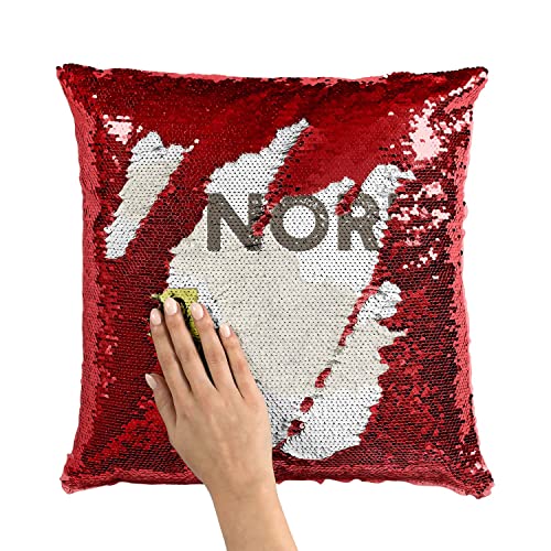 Coussin de decoration Lille Nord 59 en sequins rouges avec impression carte ancienne