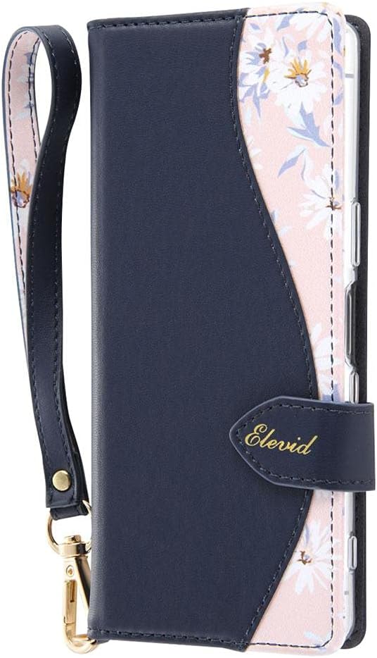 レイ・アウト Layout RT-RXP5EVC1/DN Flip Leather Case for Xperia 5 (SO-01M/SOV41/SoftBank, Floral Pattern, Hand Strap Included, Dark Navy)