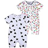  FAIRYRAIN 2-teilig Kinder Kleinkind Mädchen Jungen Sommer Schlafanzug Bekleidung Short Sleeve Kurzer Overall Jumpsuit Drucken Spielanzug 90(18-24 M)