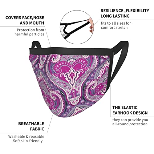 3 Pack Christmas Face Purple-Bohemian-Paisley-Palid Mask,Adjustable Windproof Bandana,Reusable Mouth Cover,Unisex Adult Scarf #TOP5