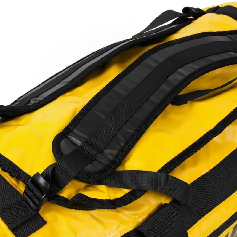 Howzit Sac de Voyage Étanche 60L – Grand Duffel Bag Imperméable en Polyester 500D – Convertible Sac à Dos ou Main – Coutures Soudées & Zip Étanche – Idéal Camping, Kayak et Nautisme (Jaune)